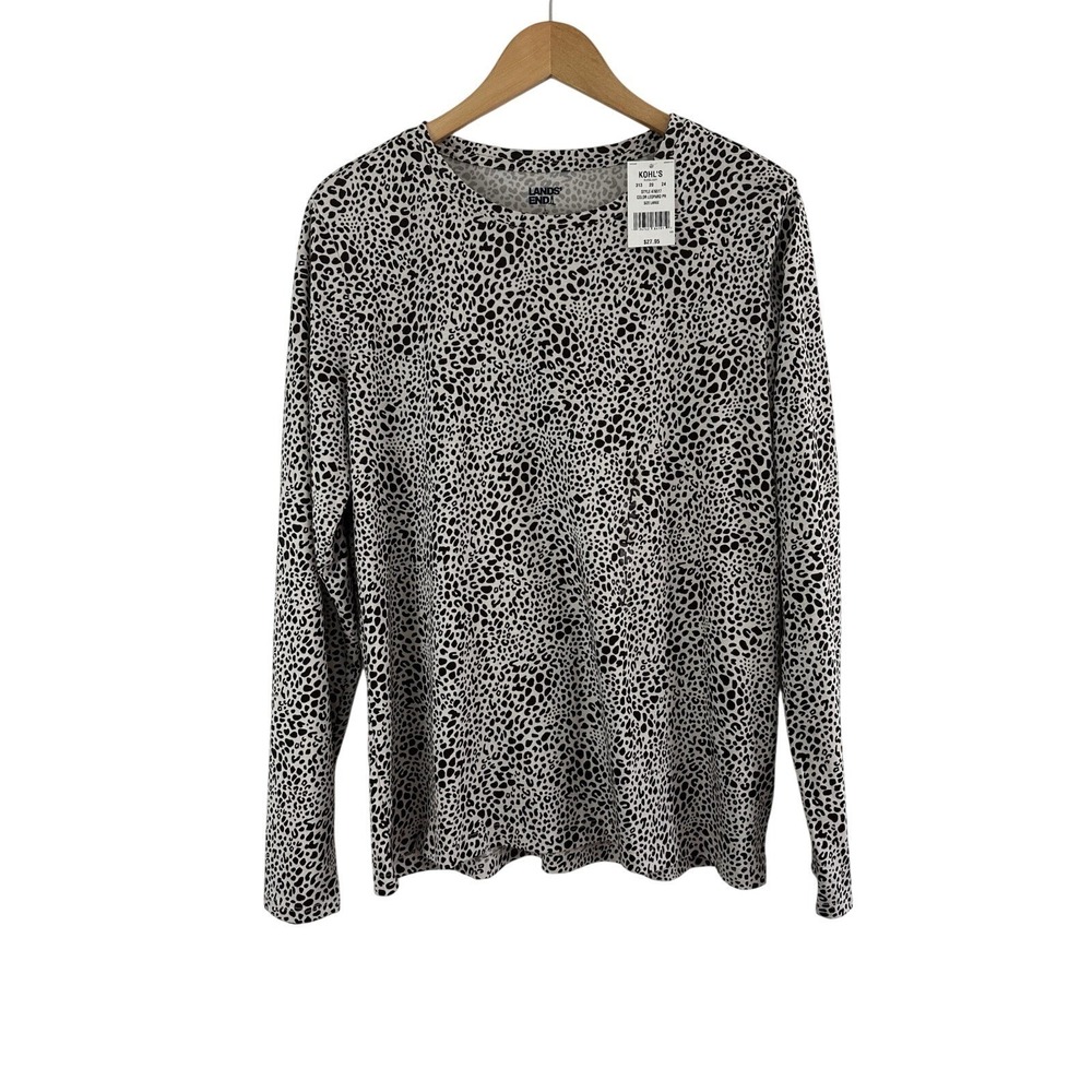 Lands' End Leopard Print Tunic Top Womens Large 100% Cotton Knit Pullover Animal
